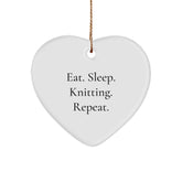 Knitting Enthusiast Gifts - Eat. Sleep. Knitting. Repeat. Heart Ornament for Knitting Lovers, Christmas Unique Gifts from Friends and Family - Image 1